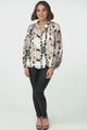 Portia Blouse - Button Down Lace Detail Shirt in Calea Beige Print