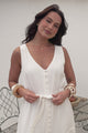 Karen Maxi Dress - Sleeveless Tiered Button Down with Lace Splicing and Waist Tie in White