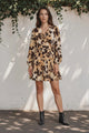Sybil Mini Dress - Wrap A Line Dress with Long Balloon Sleeves in Leopard Print