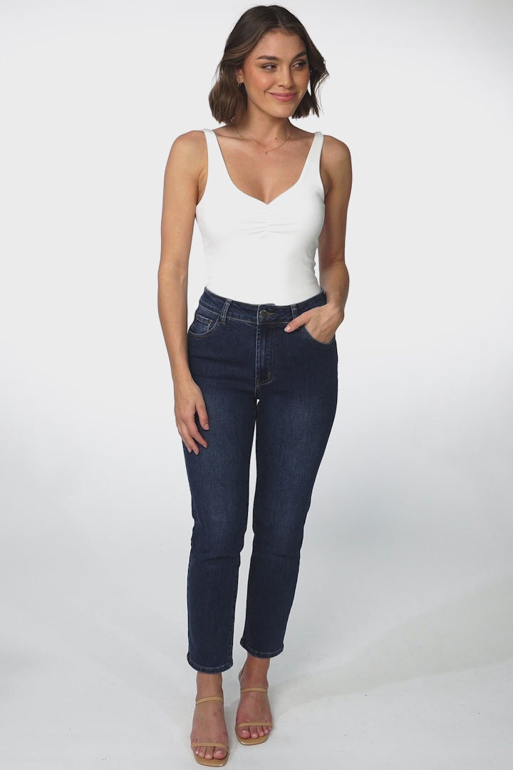 Stellan Jeans - High Waisted Girlfriend Jean in Dark Denim