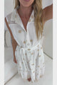 Bruna Midi Dress - Collared Embroidered Shirt Dress with Lace Trim Hem in Palmira Print