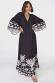 Evan Maxi Dress - Slimline Smock Dress with Bell Sleeves in the Harris Print