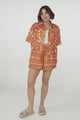 Talitha Button Up Shirt And Shorts Set - Embry Print in Orange