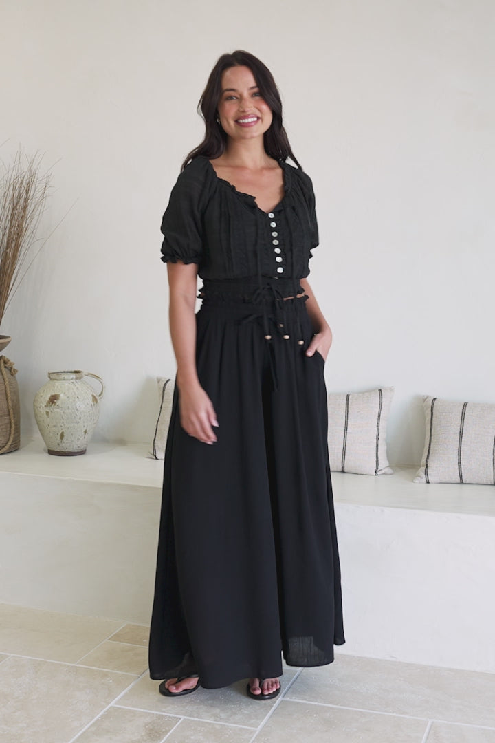 Charli Pants - Paper Bag High Waisted Wide Leg Pants in Black