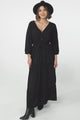 Mia Maxi Dress - V Neck 3/4 Sleeve Tiered Dress in Black