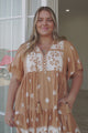 Abilia Mini Dress - Mandarin Collar Smock Dress in Lucinda Print Tan