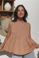 Cassidy Top - Crew Neck Sleeveless Swing Top with Pleats in Rust
