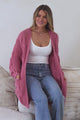 Beckett Cardigan - Open Front Chunky Cable Knit with Pockets in Pink