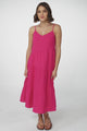 Rinley Midi Dress - Adjustable Strap Tiered Dress in Hot Pink