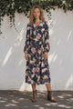 Bonham Maxi Dress - Mandarin Collar Front Button Placket Dress with Belt in Brighton Print