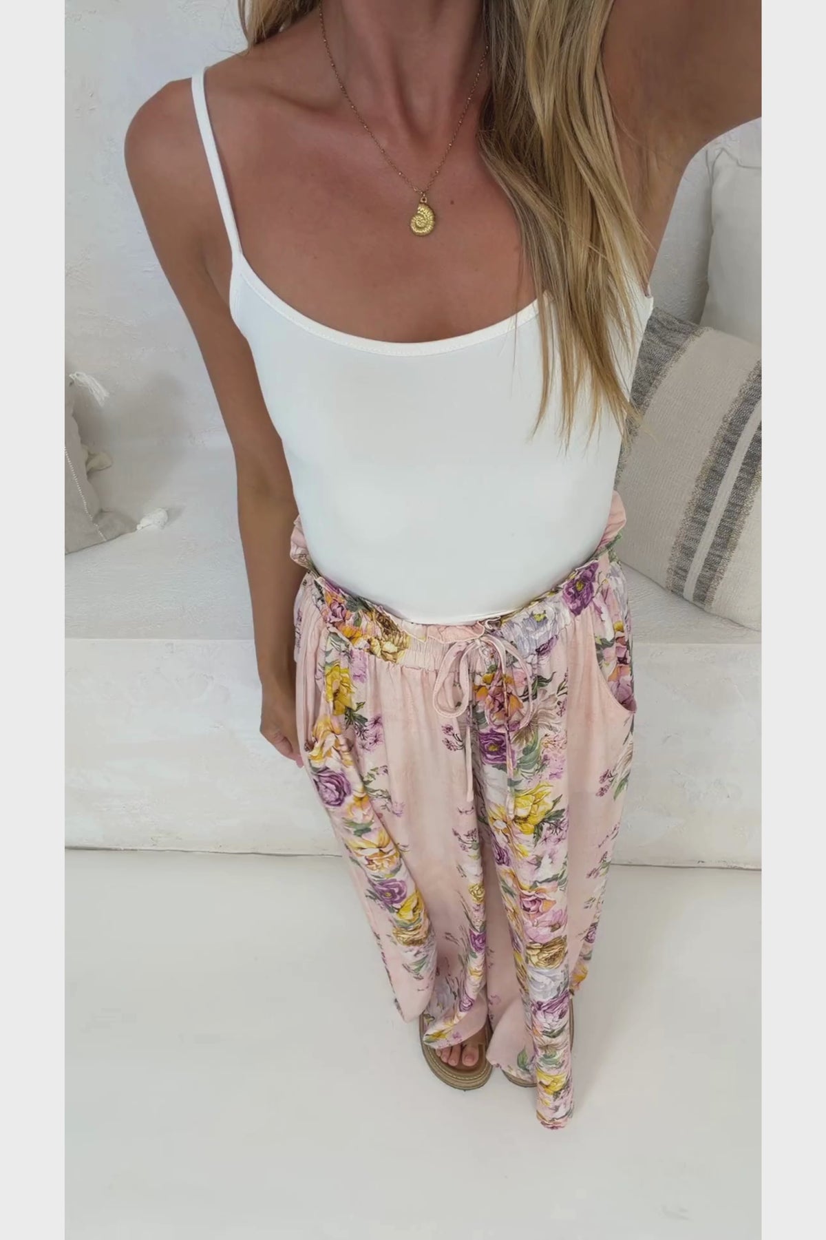 Charli Pants - Paper Bag High Waisted Wide Leg Pants in Armeria Print
