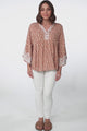 Kori Top - Lace Trim Flute Sleeve Smock Top in Aminah Print Rust