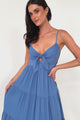 Constantine Maxi Dress - Bow Tie Bust Tiered Sun Dress with Pockets in Blue