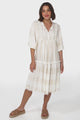 JAASE - Palace Midi Dress: Cotton Embroidered Smock Dress in White