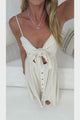 Danila Midi Dress - Front Tie Bodice Cut Out Detail Midi with Adjustable Straps in Beige