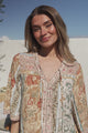 Elysia Blouse - Deep V Neck Button Down 3/4 Sleeve Top in Lyla Print