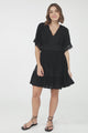 Leelie Mini Dress - Lace Embelished Tiered Dress with Bell Sleeves in Black