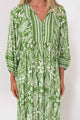 Kamali Midi Dress - Batwing Sleeve Smock Dress with Lace Detailing in Marette Print Green
