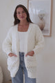 Attlee Cardigan - Chunky Open Cable Knit with Pockets and Rib Knit Trim in Cream