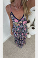April Maxi Dress - V Neck Lace Spliced Sun Dress with Side Splits in Antonia Print Navy