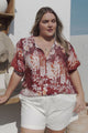 Acacia Blouse - Button Down Short Balloon Sleeve Shirt with Buttoned Cuffs in Ashara Print