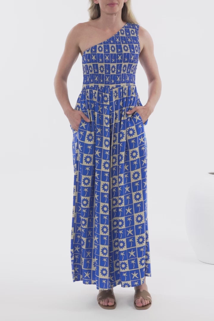 Anisa Jumpsuit - One Shoulder Elasticated Bodice Jumpsuit in Talia Print