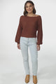 Celina Knit Top - Open Knit Stitch Boat Neckline Top in Rust