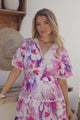 Nessie Mini Dress - Lace Trim Tiered Dress with Flutter Sleeves in Calliope Print Pink