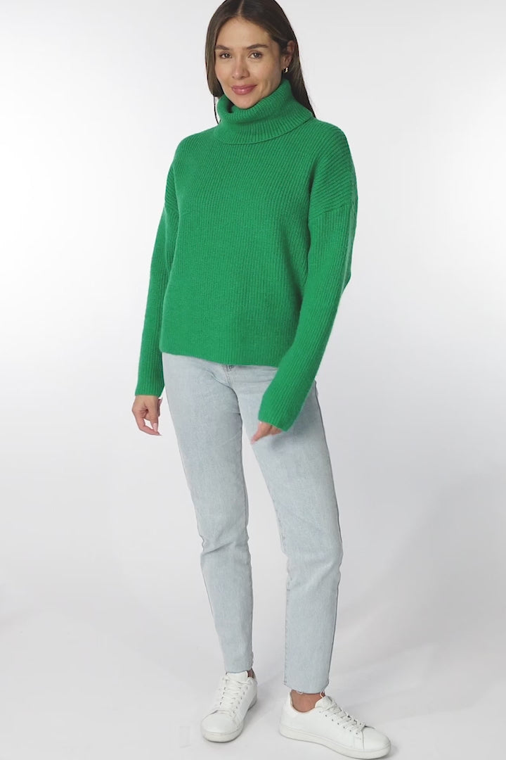 Charter Jumper - Ribbed Long Sleeve Turtle Neck in Green