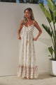 Nerina Maxi Dress - Spaghetti Strap Sun Dress with Pull Tie Waist and Pockets in Roselle Print Cream