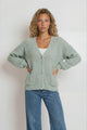 Grayson Cardigan - V-Neck Button Front Knit with Pockets and Balloon Sleeves in Sage
