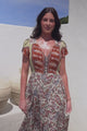 JAASE - Carmen Maxi Dress: Butterfly Cap Sleeve Button Down A Line Dress with Lace Trim in Oakie Print