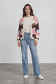 Bellamy Cardigan - Button Front V Neck Multicoloured Stripe Knit in Chocolate/Pink