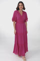 Peony Maxi Dress - Lace Detailed A Line Dress with Flute Sleeves in Magenta