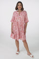 Evie Mini Dress - 3/4 Sleeve Tiered Smock Dress in Henrietta Print Pink