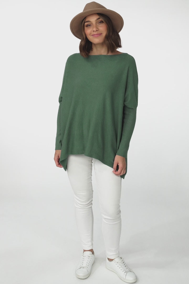 Belinda Knit Top - Boat Neckline Boxy Batwing Top in Teal