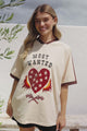 Most Wanted Tee - Graphic Print Short Sleeve T-Shirt with Racer Stripe Sleeves in Beige