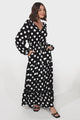 Beverly Maxi Dress - A-Line Dress with Rick Rack Splicing in Pippi Print Black