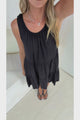Stevie Mini Dress - Scoop Neck Tiered Sleeveless Dress with Pockets in Black