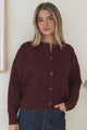 Caelan Cardigan - Crew Neck Gold Trim Matching Buttoned Crop Knit in Wine