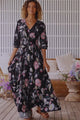 JAASE - Indiana Maxi Dress: Lace Back Shirred Waist A Line Dress with Handkerchief Hemline in Under The Stars Print