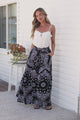 Charli Pants - Paper Bag High Waisted Wide Leg Pants in Barley Print Black
