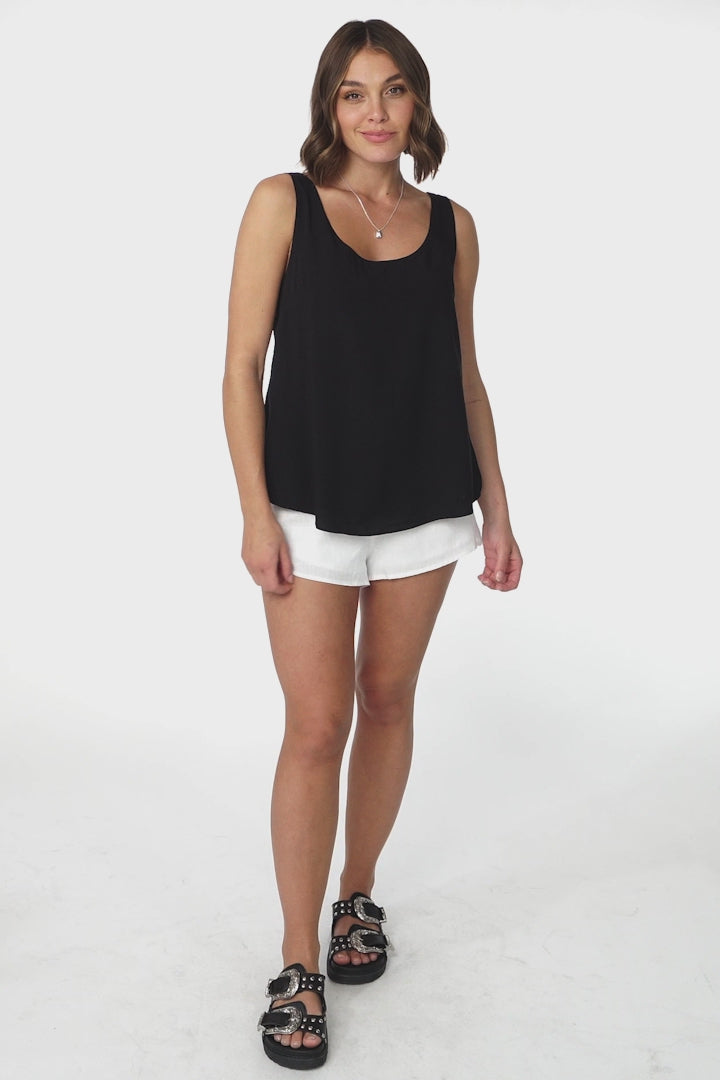 Arie Top - Scooped Neck and Hemline Relaxed Lined Top in Black