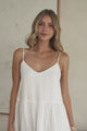 Alora Midi Dress - Textured V Neck Tiered Dress with Adjustable Straps in in White