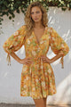 Luna Mini Dress - Deep V-Neck Button Down with 3/4 Sleeves in Camira Print