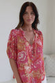 Neo Blouse - High Frill Collar Button Down Shirt in Mirella Print