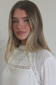 Sorbonne Top - Crew Neck Lace Splicing Pull Over with Balloon Sleeves in White