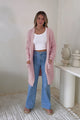 Haven Cardigan - Open Front Long Knit Cardigan with Pockets in Pink