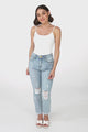 Annie Boyfriend Jeans - Distressed Mid Rise Boyfriend Jeans in Light Denim