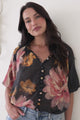 Natalia Blouse - Button Down Mandarin Collar Shirt in Balena Print Black